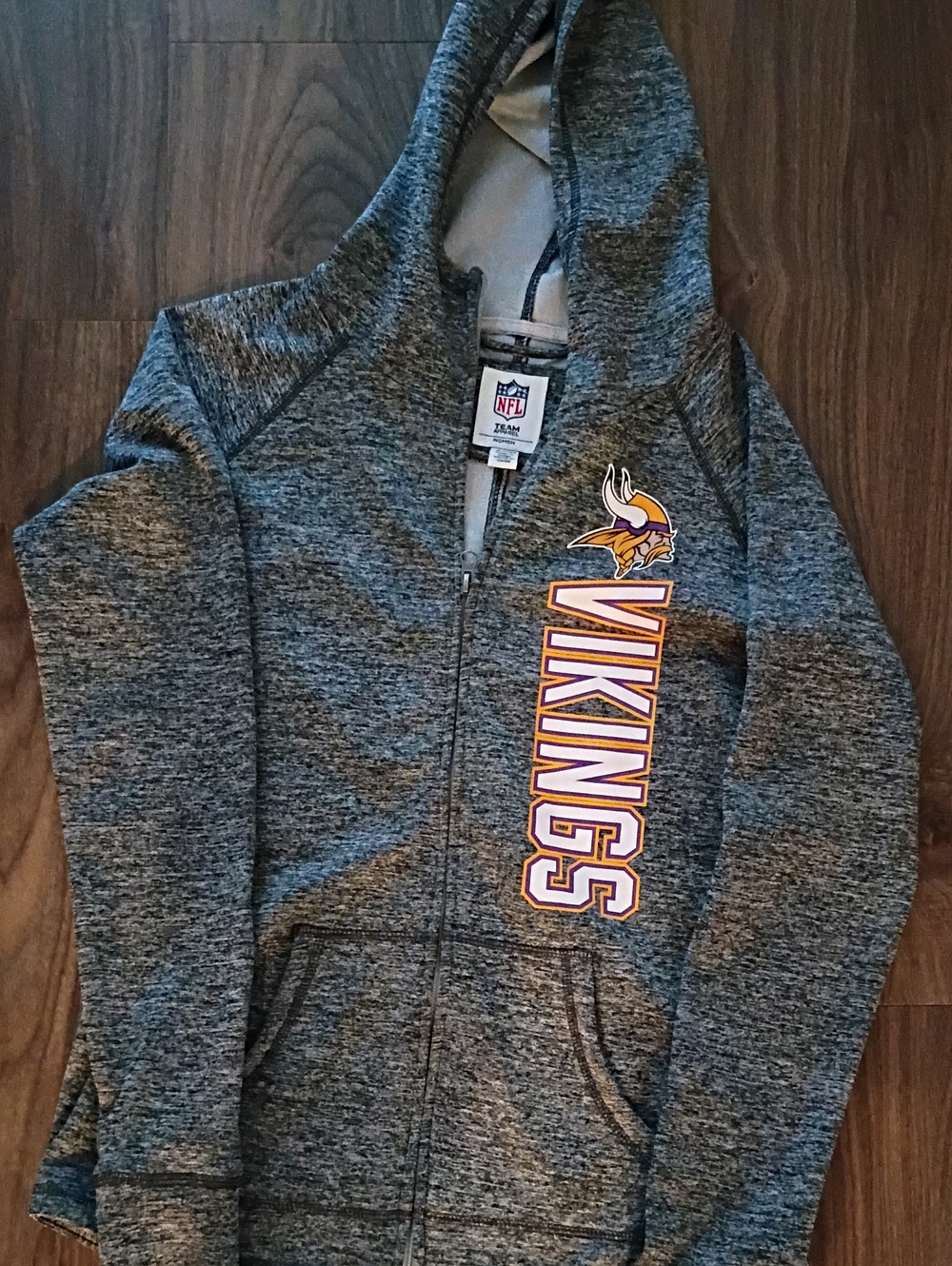 Team Apparel Gray Minnesota Vikings Zip Hoodie with Purple & Gold Logo